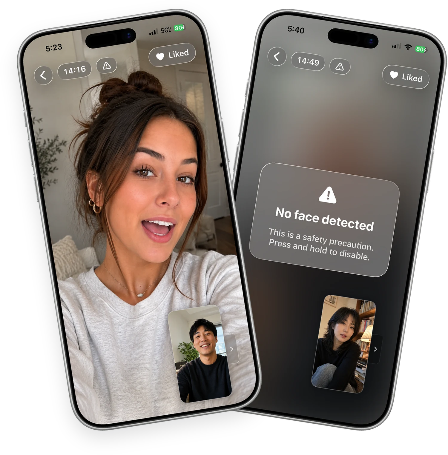 Video call screen and blurred no-face safety screen